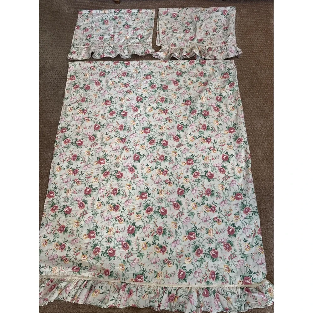 Vintage Croscill Home Fashions Full Sheet Set Floral Ruffle Pink Cream 4pc